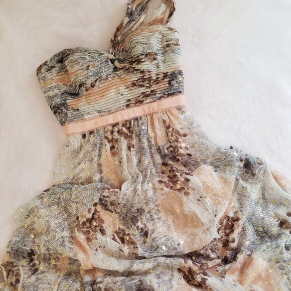 BCBG MAXAZRIA SILK AND GOLD METALLIC FORMAL DRESS - Picture 1 of 8